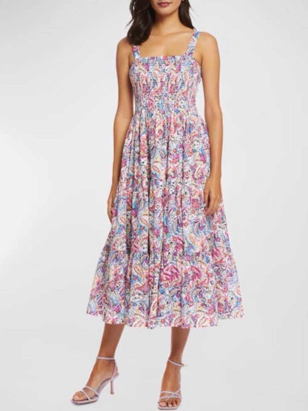 Robert‎ Graham Sophie Smocked Paisley Eyelet Cotton Midi Dress